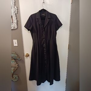 J. Peterman Co. Pin Up Swing Style Black Shortsleeve 1947 Dress Size L/14